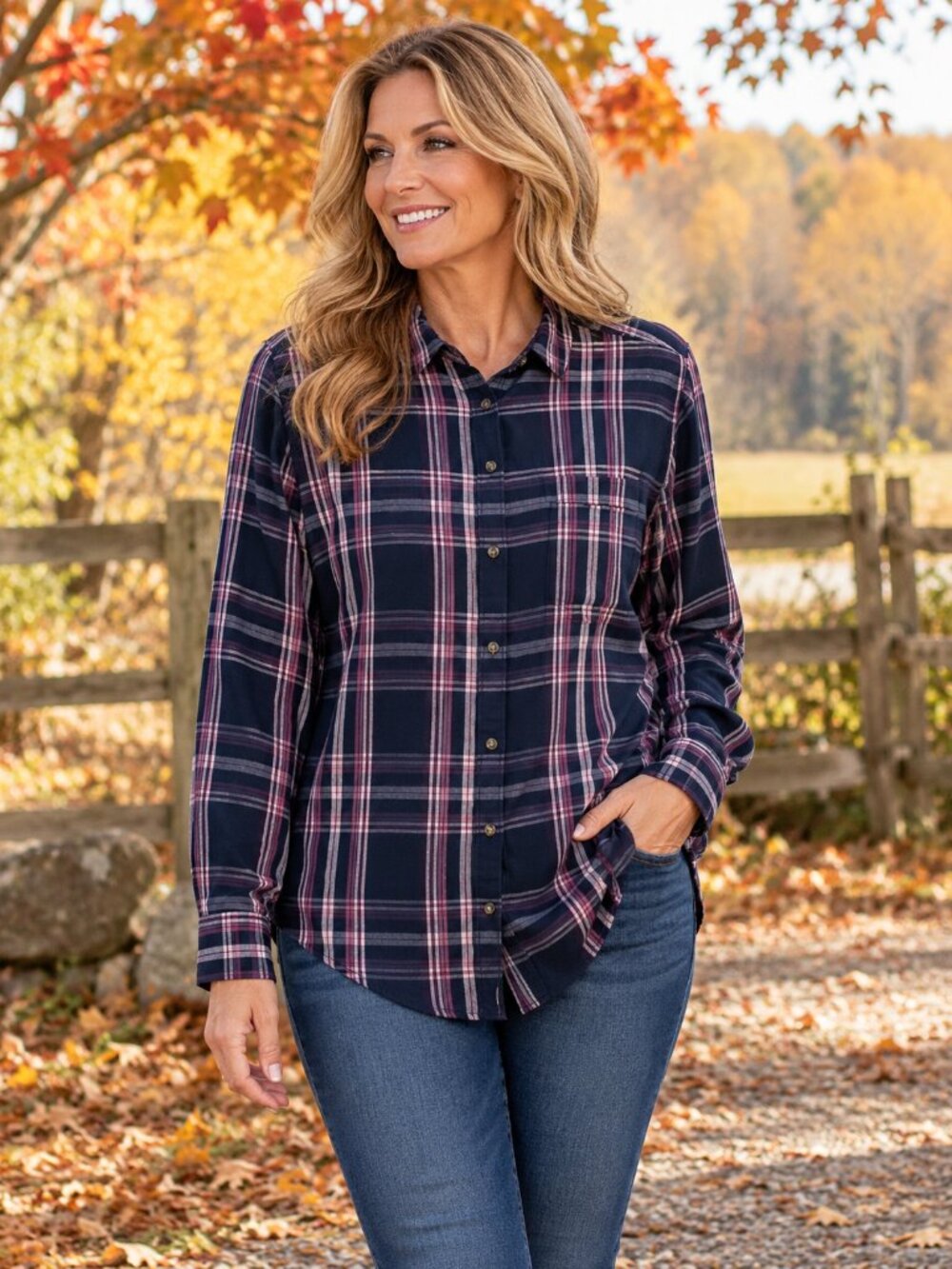 SO Favorite Shirt Flannel Shirt Lightweight Collard Button-Up Navy Blue Plaid XL